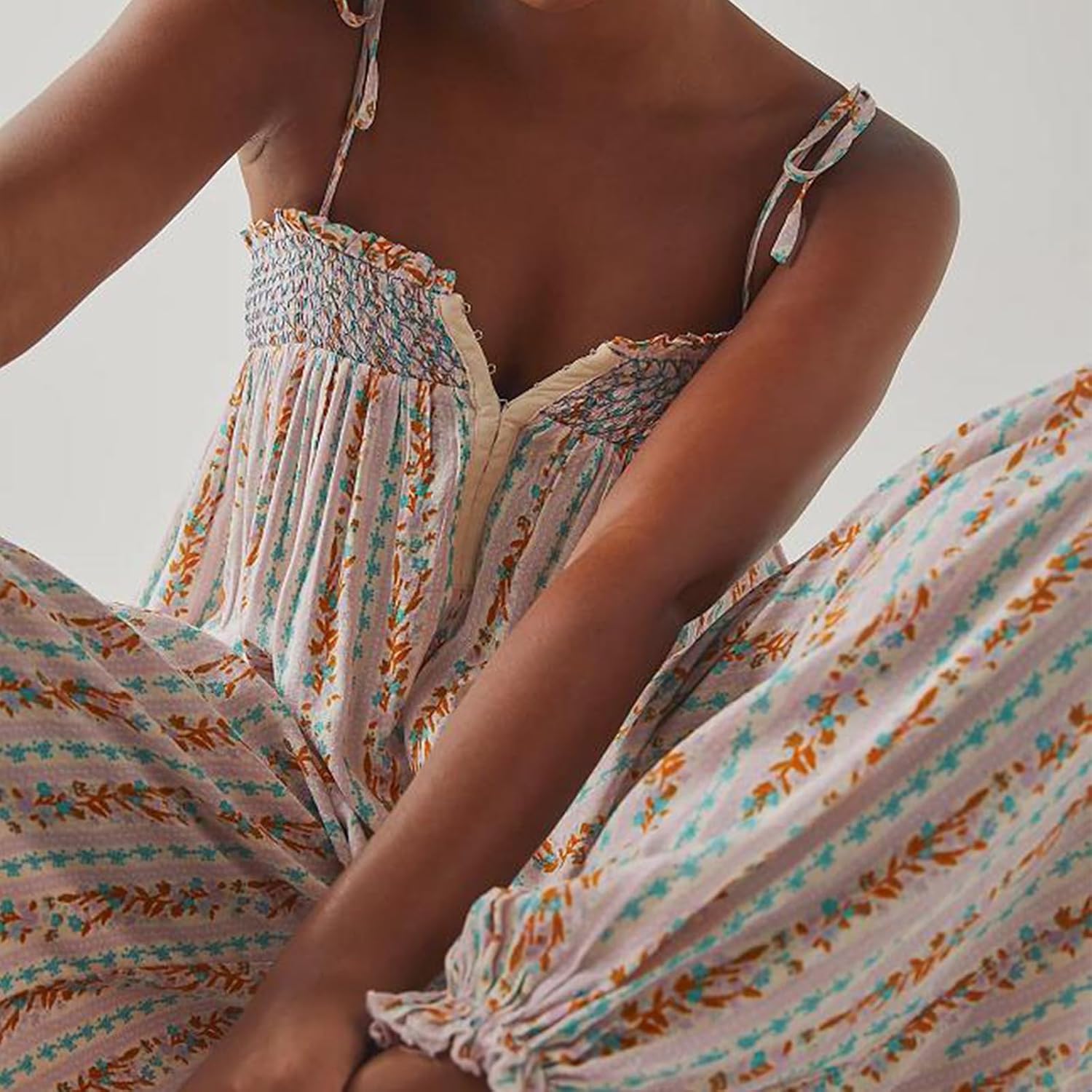 Owl's-Yard Women 's Loose Sleeveles Jumpsuits Retro Floral Print Adjustable Spaghetti Strap Baggy Long Pant Romper Jumpsuit - Image 5