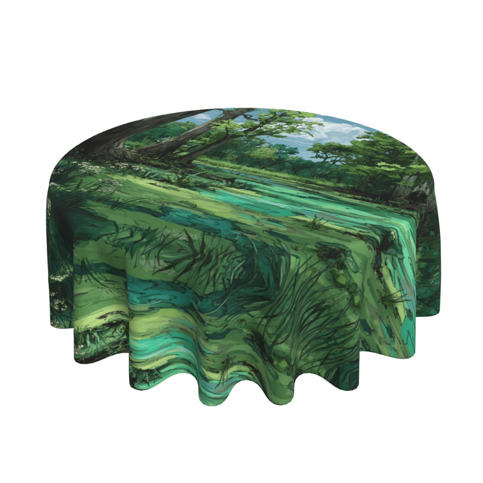 ESNAIUVCD Swamp scenery print Round Tablecloth Waterproof Washable Wipeable Resistant Polyester Circular Table Cover for Dining Room Kitchen Indoor Outside 60"
