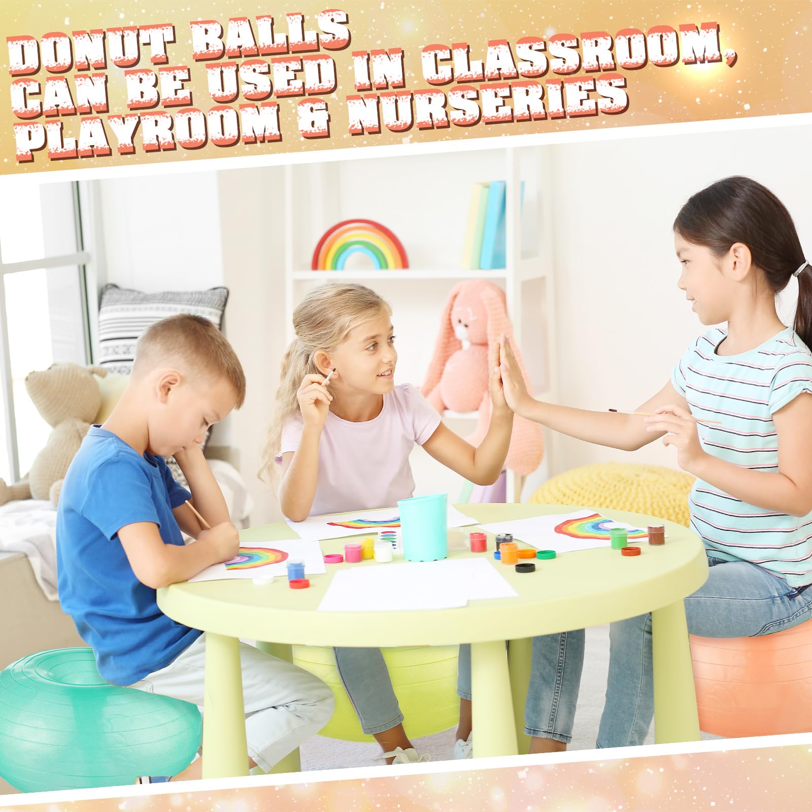 Libima Flexible Sitzgelegenheiten für Klassenzimmer, aufblasbare Yoga-Ballstühle mit Pumpe, Donut-Übungsball, Stuhlkissen für Balance- und Stabilitätstraining, Zuhause, Büro, Fitnessstudio, Workout, 4