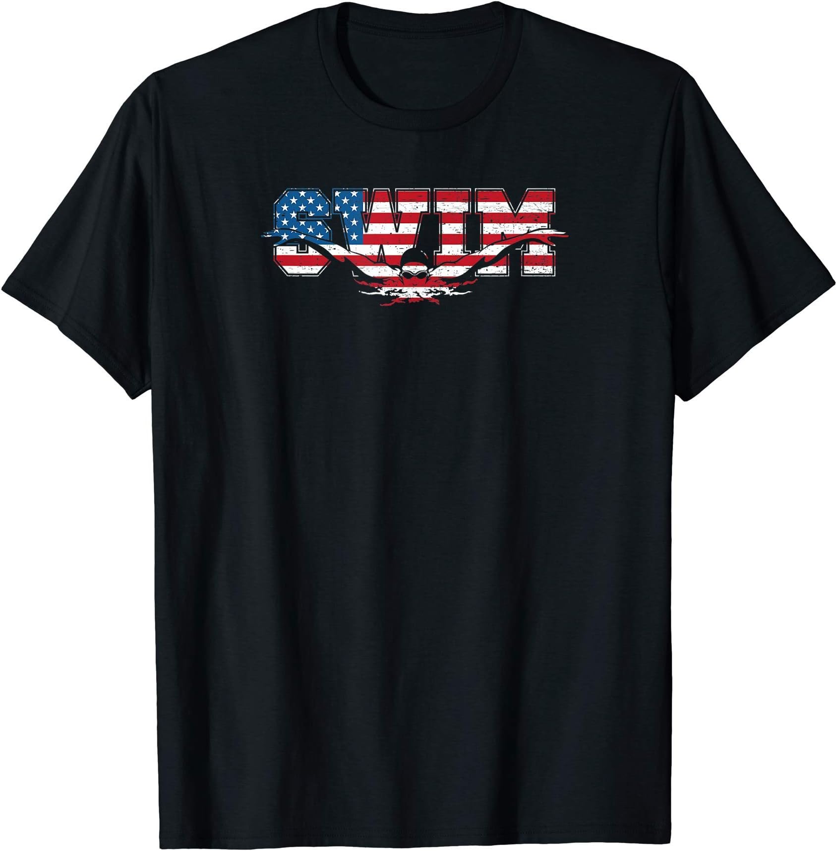 Trendy Swimmer TshirtsUSA Swimming Vintage Style Swim US Flag With Swimmer T-Shirt