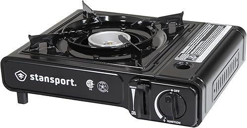 Stansport Estufa portátil de butano para exteriores, negro, 13.38 pulgadas de largo x 10.82 pulgadas de ancho x 4.33 pulgadas de alto