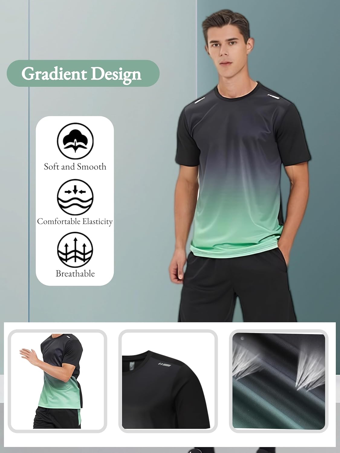 6-Piece Men's T-shirt & Workout Shorts Set, Quick-Drying & Breathable Fitness Clothing for Sports - Image 5