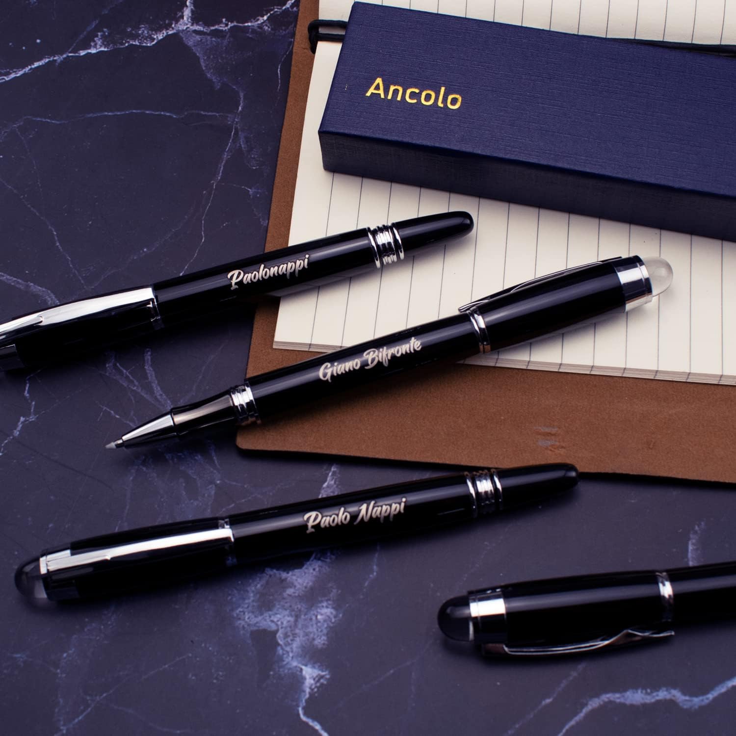 Ancolo Personalized Ballpoint Pens - Luxury Smooth Writing Set, Medium Point Black ink - Custom with Your Name or Message, Gift for Students/Teacher/Manager/Lawyer/Professor 5PCS/Pack