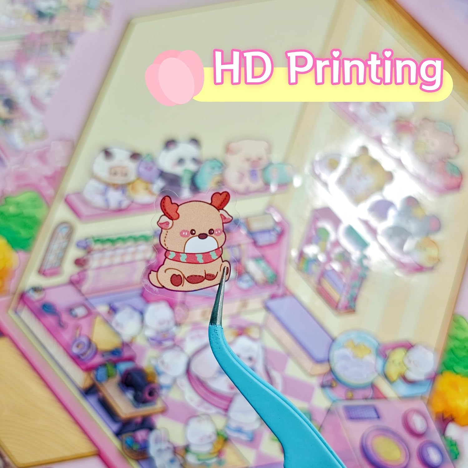【7.65 * 9.88 in】 12 Sets Big Size DIY 3D Sticker Scene Book Sticker Therapy for Adults Children Teens 2 Books，Therapy Sticker for Relief Stress Pass The Time
