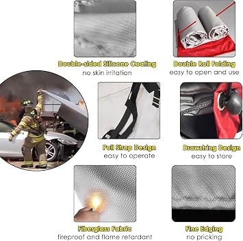 Square Custom Fire Smothering Blankets Reusable, Garage Fire Shield Blanket Extra Large, for Electric Vehicle/Furniture/Construction(W 8m x L 9m)