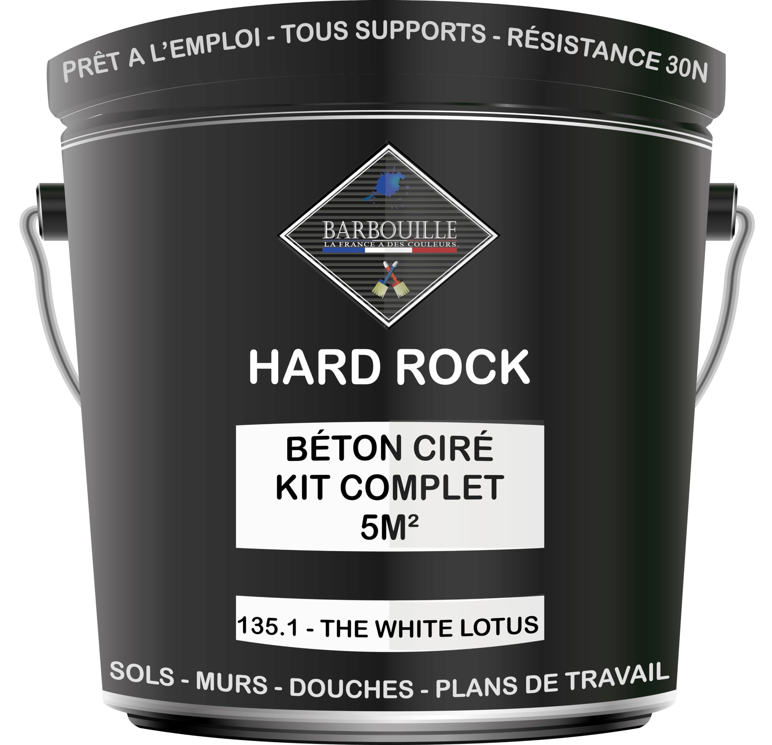 Béton Ciré Blanc Kit 5m² finit - HARD ROCK - 2 couches de 5m² - Prêt à l'Emploi - Adhérence sur Tout Support - Intérieur et Extérieur - Instructions incluses - 135-1 - THE WHITE LOTUS - BARBOUILLE