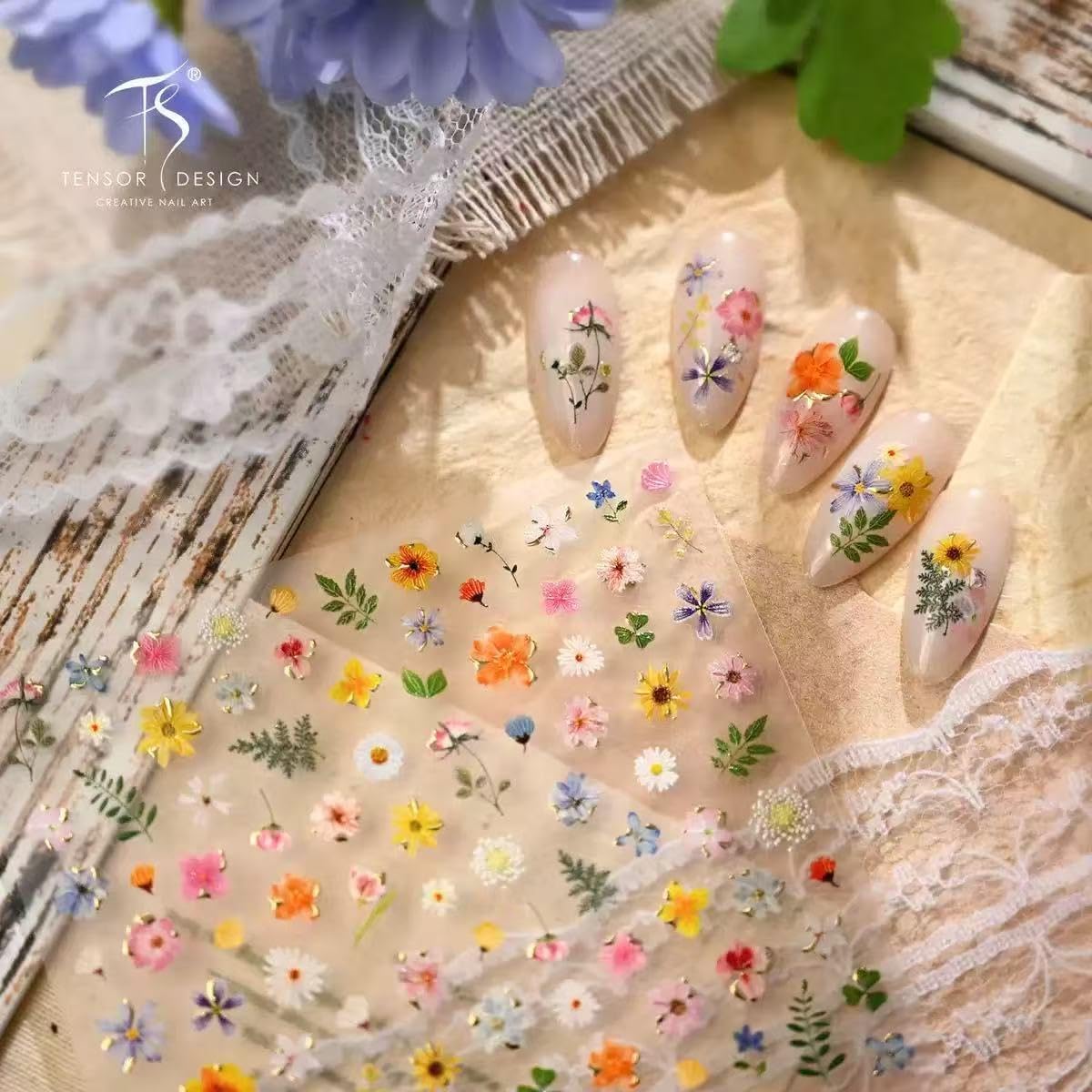 Flower Nail Art Stickers Decals Floral Leaf Plant Nail Decals for Nail Art Design 3D Self-Adhesive Nail Sticker Colorful Flower Adhesive Transfer Slider DIY Spring Tip Decor Manicure image 2