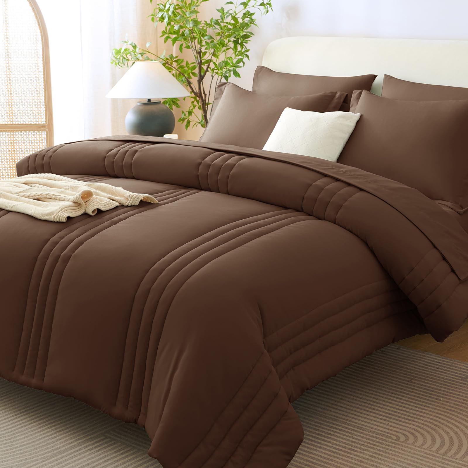 CozyLux Queen Comforter Set Brown