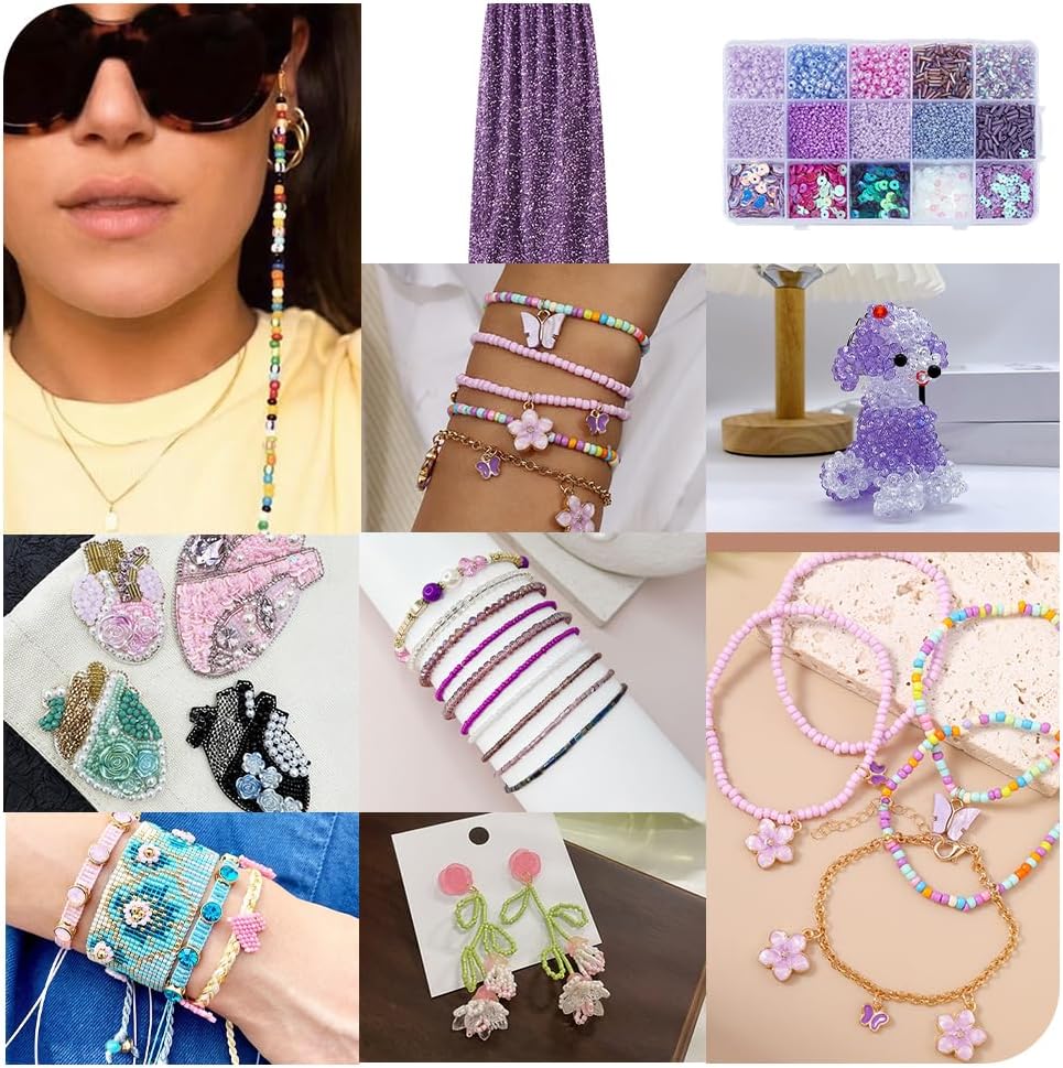 136G Assorted Purple Theme Beads 15 Style Mixed Shape Seed Tube Loose Spacer Beads Bulk for Jewelry Making Accessory Supplies DIY Craft Necklace Bracelet Dangle Earring Ankle - Image 5