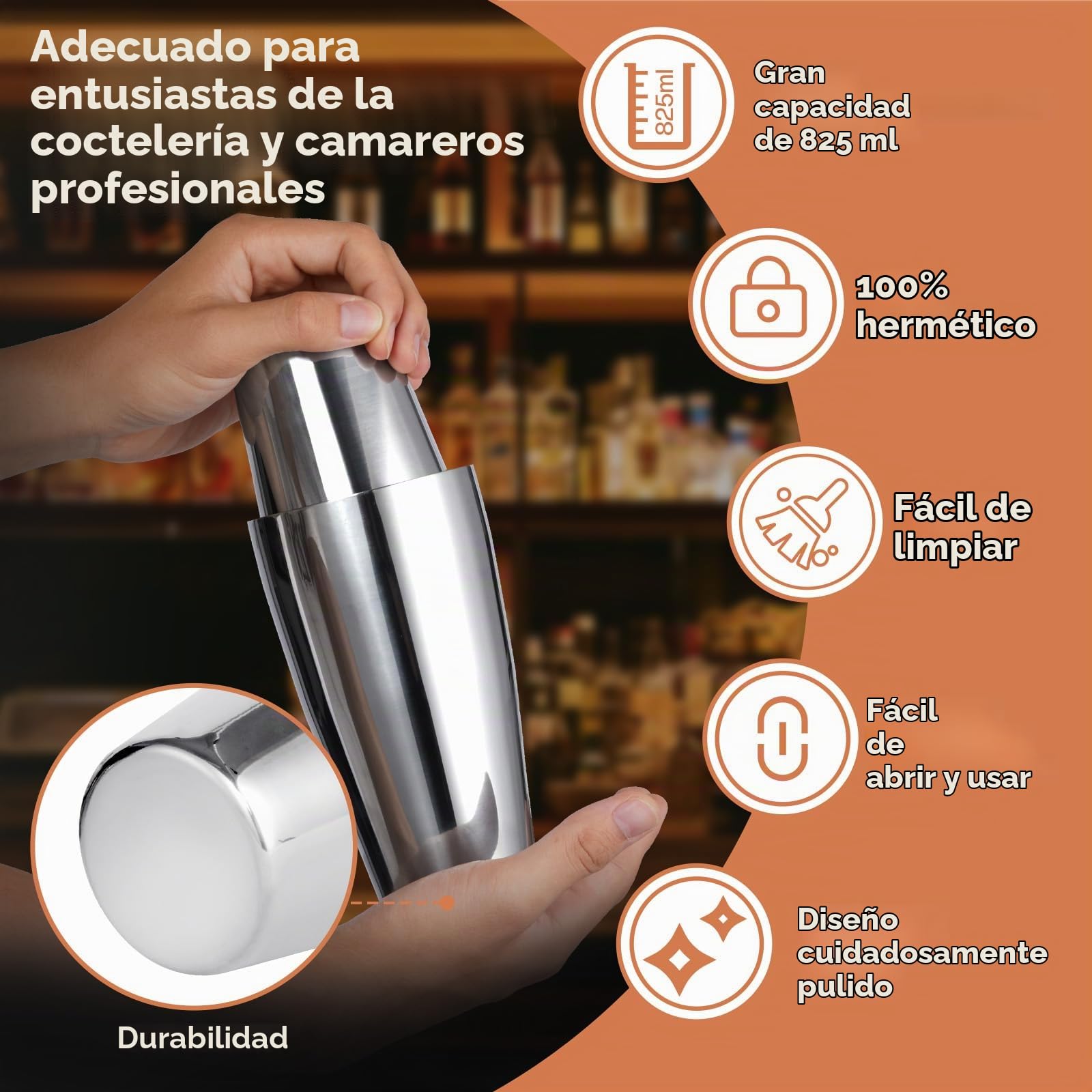 Sosayet 825ml Bostón Coctelera - Cocktail Kit con Soporte - Coctelera Profesional de Acero Inoxidable para Regalos Hombre