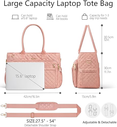 Miniatura 4 de Teacher Bags for Women, 15.6 inch Laptop Work Tote Bag Quilted Nurse Bible Computer Shoulder Bag for School Travel | Dream Tote Work Bag, with 40oz