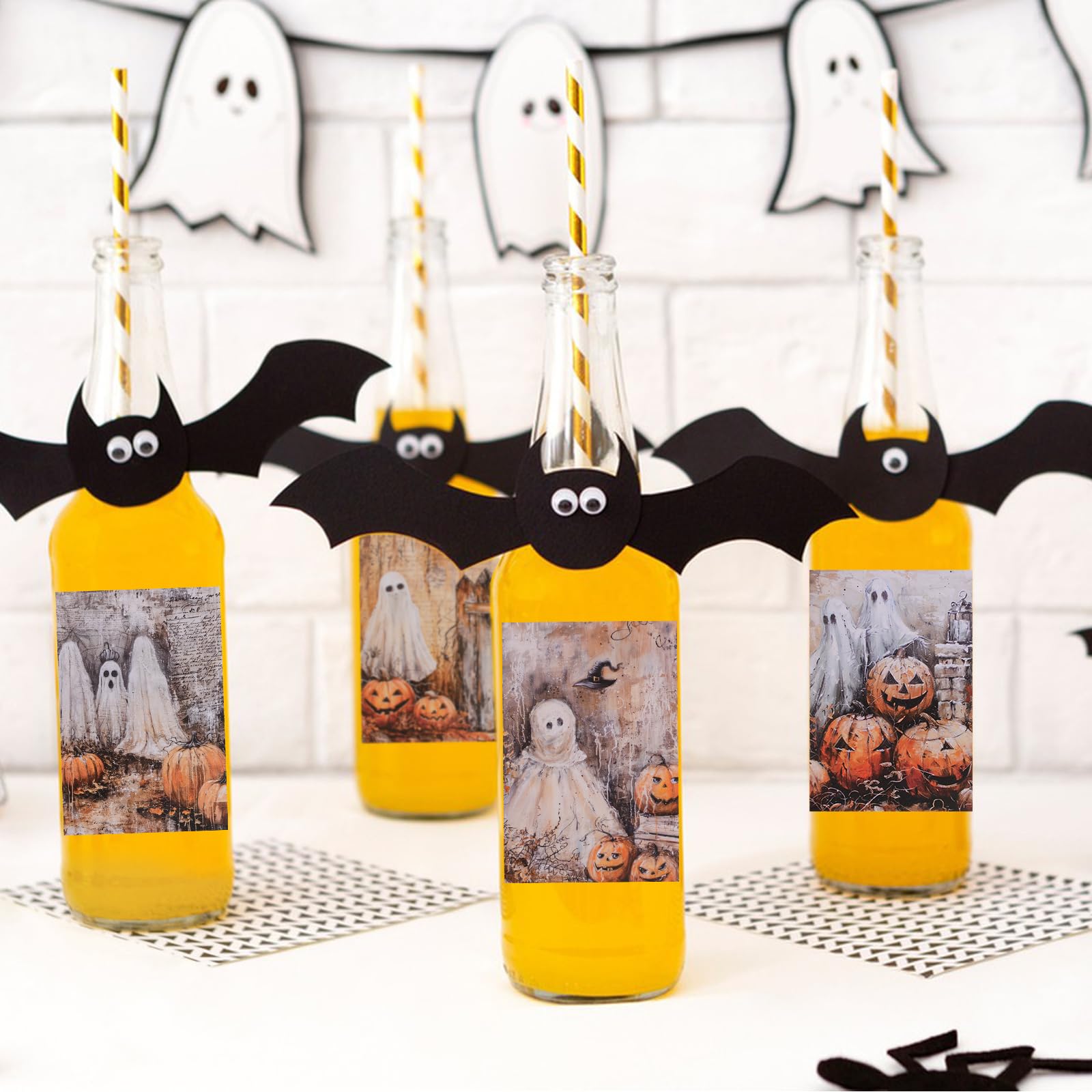 32 Adesivi Per Bottiglie Di Vino E Birra A Tema Halloween, Etichette Retrò Con Fantasmi E Zucche, Decorazioni Per Feste