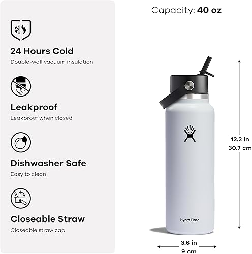 Miniatura 3 de Hydro Flask Botella de agua de boca ancha de acero inoxidable con tapa de popote flexible y aislamiento al vacío de doble pared