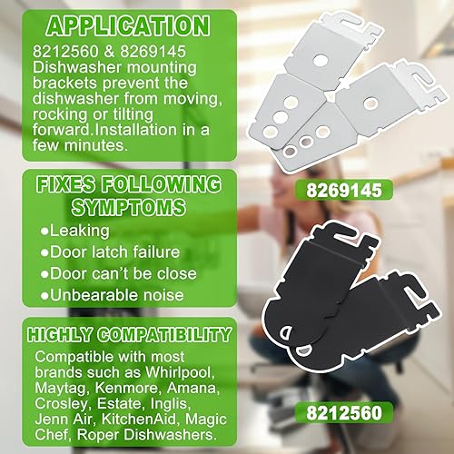 Miniatura 3 de 8212560 y 8269145 - Clips de montaje para lavavajillas Whirlpool Kenmore KitchenAid con tornillos