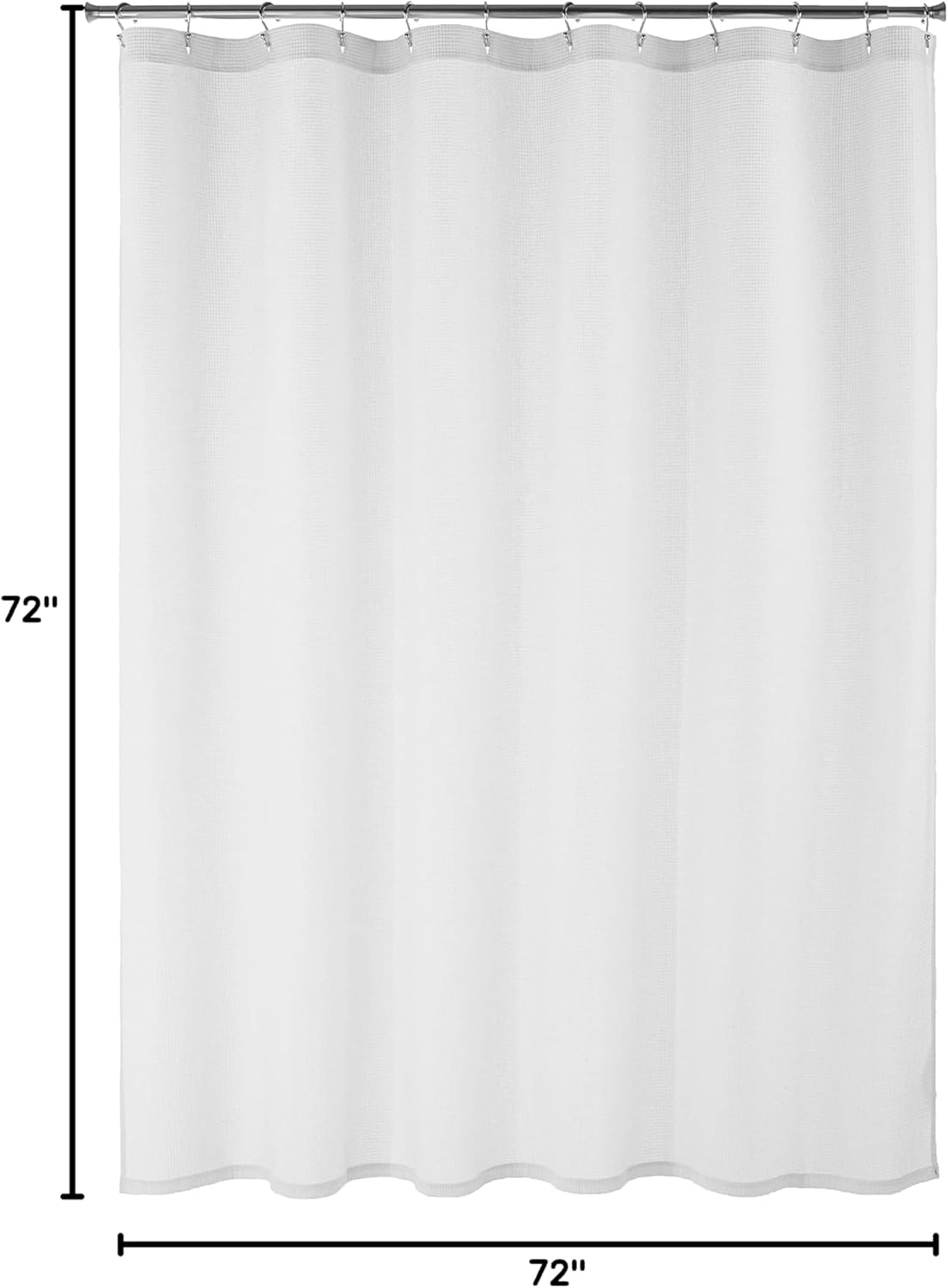 Amazon Aware Waffle Weave Shower Curtain, 50% Recycled Poly/50% Bci Cotton, White, 72" x 72"
