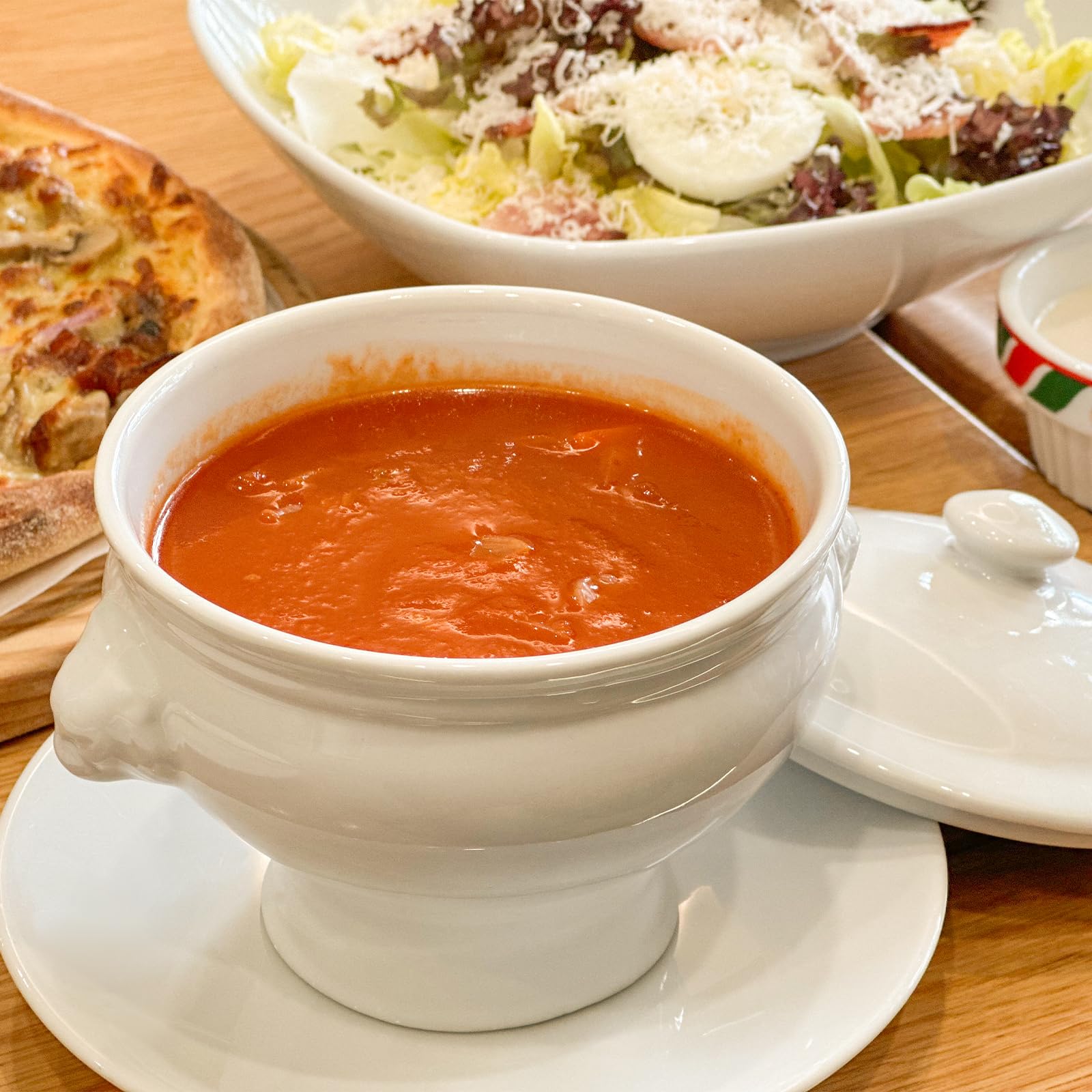 Cinf Weiße Keramik 354 ml Set von 4 Löwenkopf Porzellan Suppenschalen mit Deckel Weihnachtsgeschenke Mikrowelle Safe Suppe und Obst