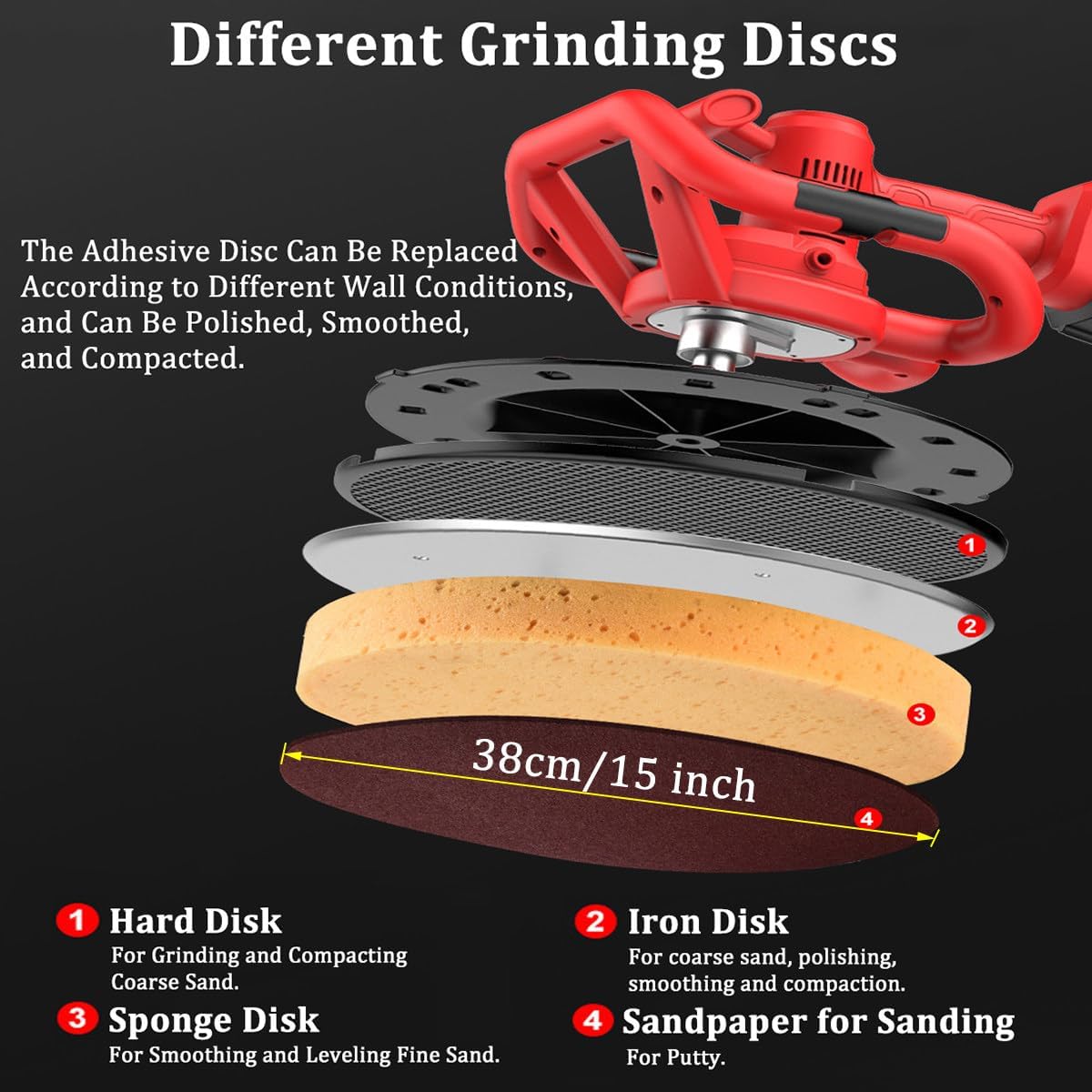 Electric Wall Smoothing Machine Electric Wall Plastering Machine - Handheld Cement Wall Smoothing Machine with LCD Display and 9 Speeds Adjustable, Wall Plaster Smoothing Tools