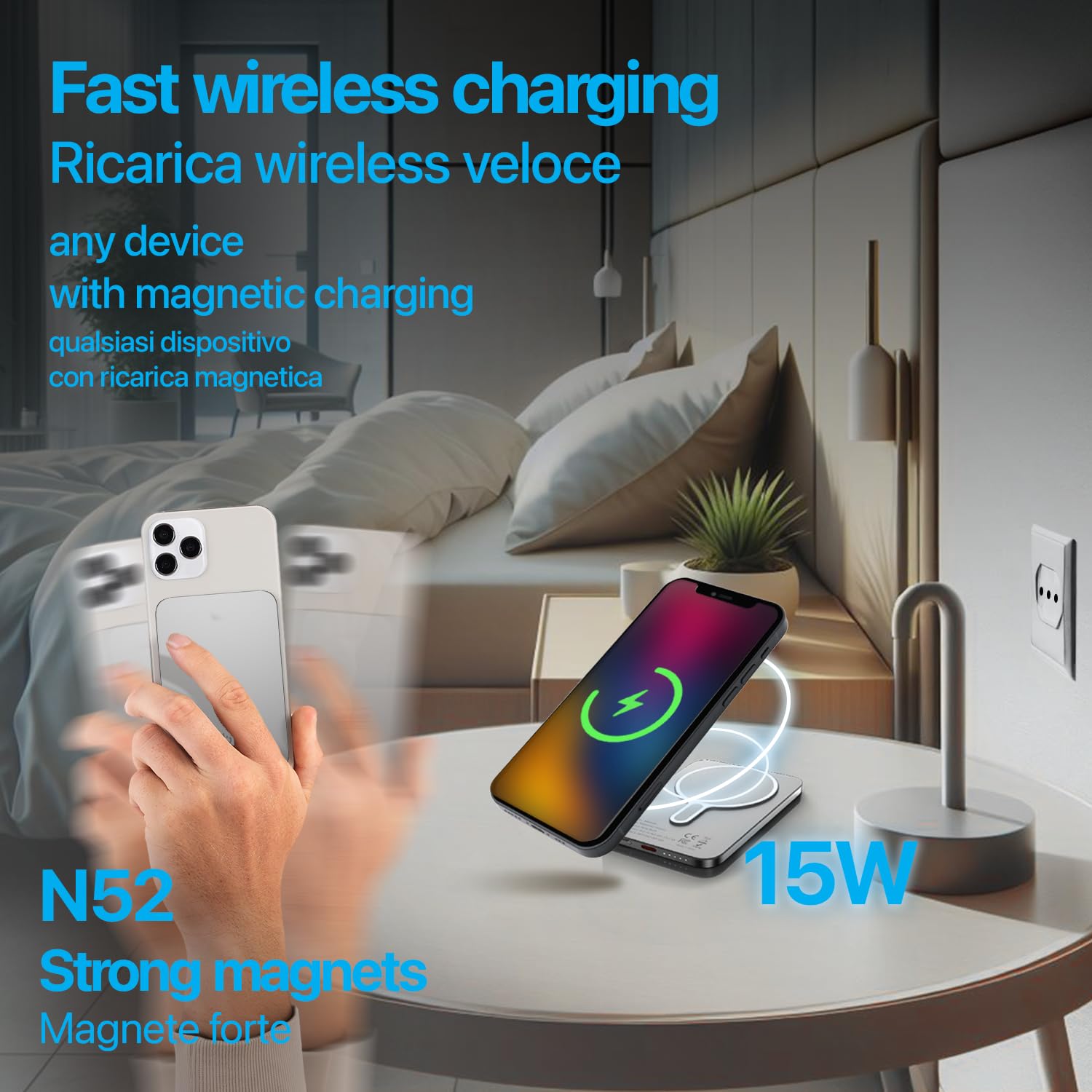 Cable Technologies MagSafe Powerbank 5000 mah bezprzewodowy magnetyczny USB-C PD20W Slim Quick Charge, Zewnętrzna bateria Power Bank, uniwersalna przenośna ładowarka do iPhone'a i innych smartfonów