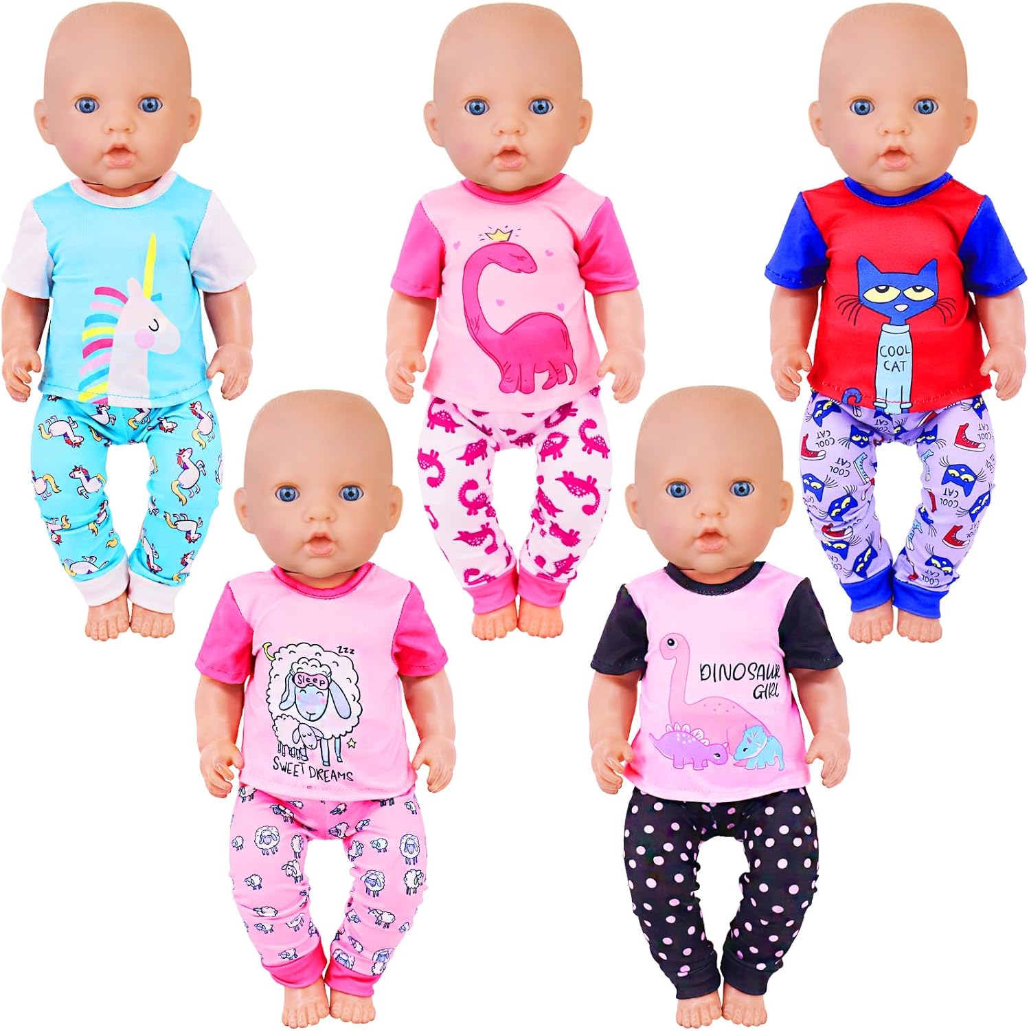 UNICORN ELEMENT 5 Set Baby Doll Clothes for 14-18 Inch Dolls，14-16 Inch Doll Accessories with Short Sleeves for New Born Baby Dolls（No Doll）
