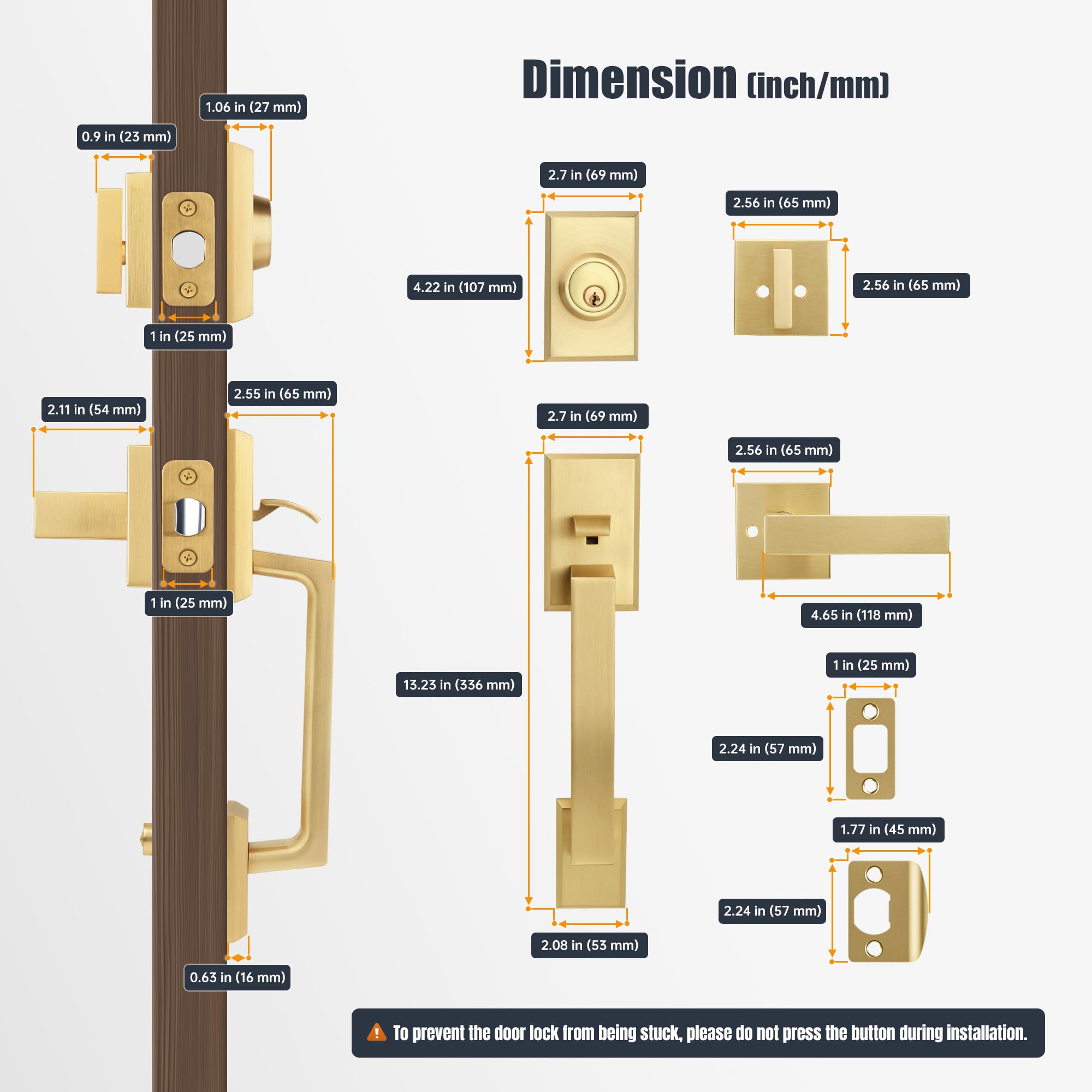 Satin Brass Front Door Handleset - Security & Style -2