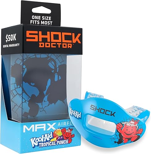 Shock Doctor Max Air Flow - Protector bucal para fútbol, protección completa de la boca, compatible con aparatos ortopédicos, ajuste instantáneo