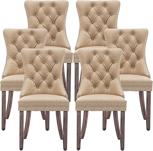 Miniatura 25 de Sillas de Comedor de Cuero Systemkenji Juego de 6, Sillas Tapizadas para Comedor con Adornos de Clavos, Sillas de Comedor Modernas 6, Sillas de