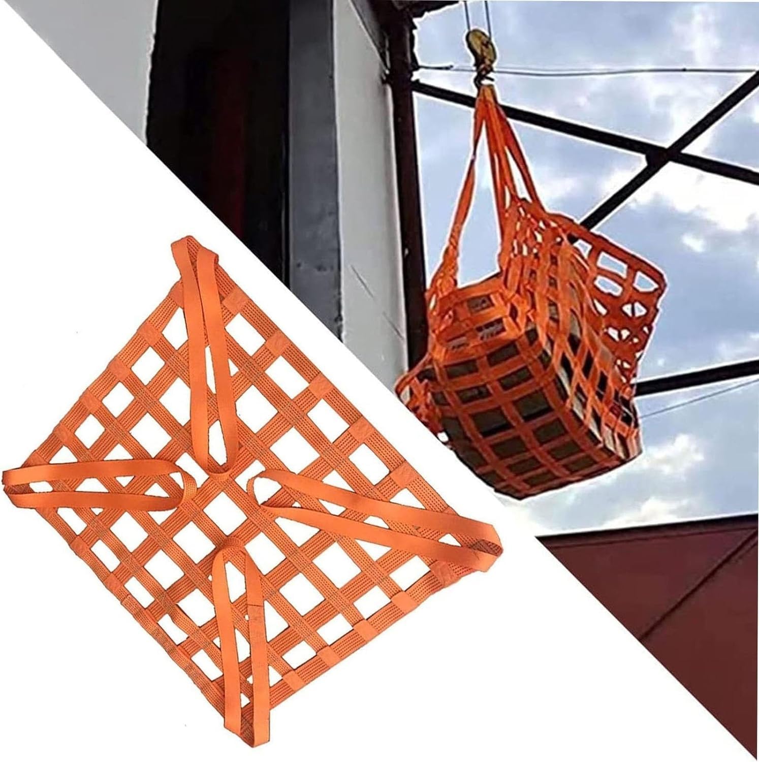 Hebenetz, wiederverwendbare Hebebeutel, elastisches Gepäcknetz, starke Tragegurte (Größe: 1,5 x 1,5 m/Maschenweite 10 cm/Belastung 300 kg)