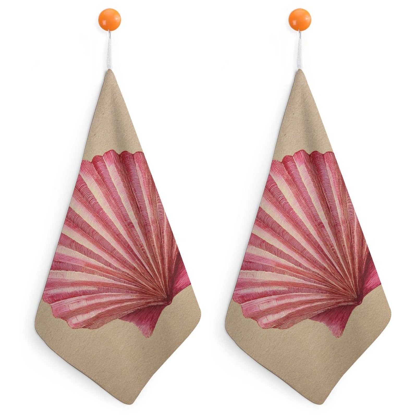 Jubonexis Stylized Pink Scallop Shell Small Hand Towel with Hanging Loop 2 PCS Absorbent Soft Wash Cloth for Kitchen Bathroom