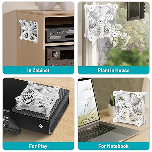 Miniatura 4 de Ventilador de computadora USB de 4.724 in blanco, ventilador de 4.724 in, ventilador silencioso para receptor DVR Playstation Xbox gabinete de