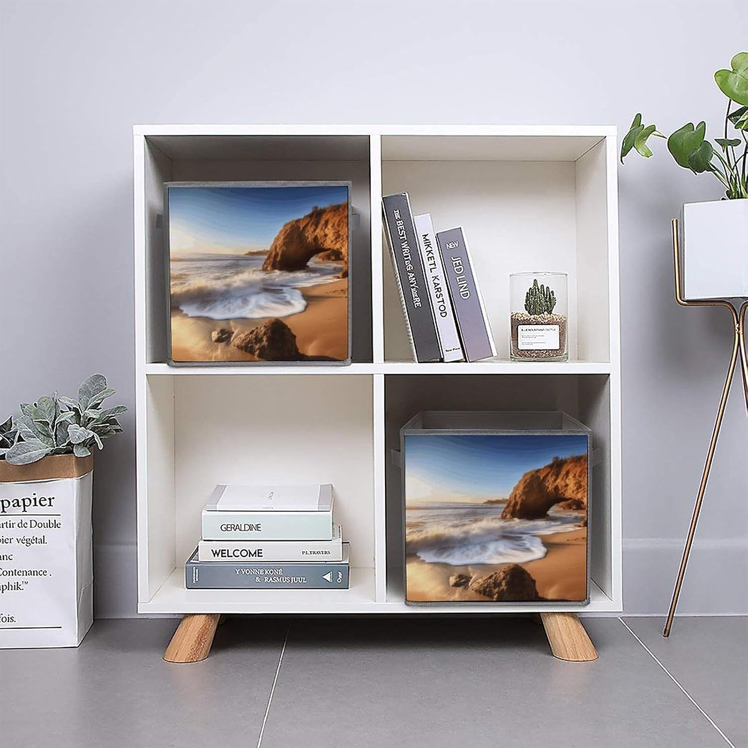 Beach Malibu Storage Cubes Set of 6 Storage Bins with Handles Collapsible Storage Basket Fabric Storage Box for Shelves Large Closet Shelf Organizer for Organization 11 Inch