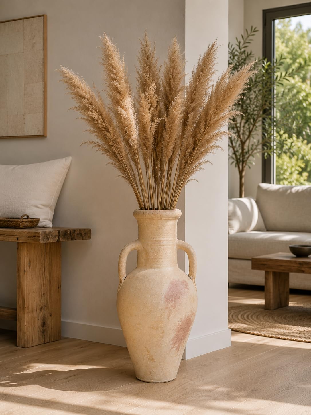 Amphore Terracotta XXL 60 cm Handgefertigt Unikat aus Tunesien – Bauchige Mediterrane Vase für Garten, Terrasse und Wohnraum