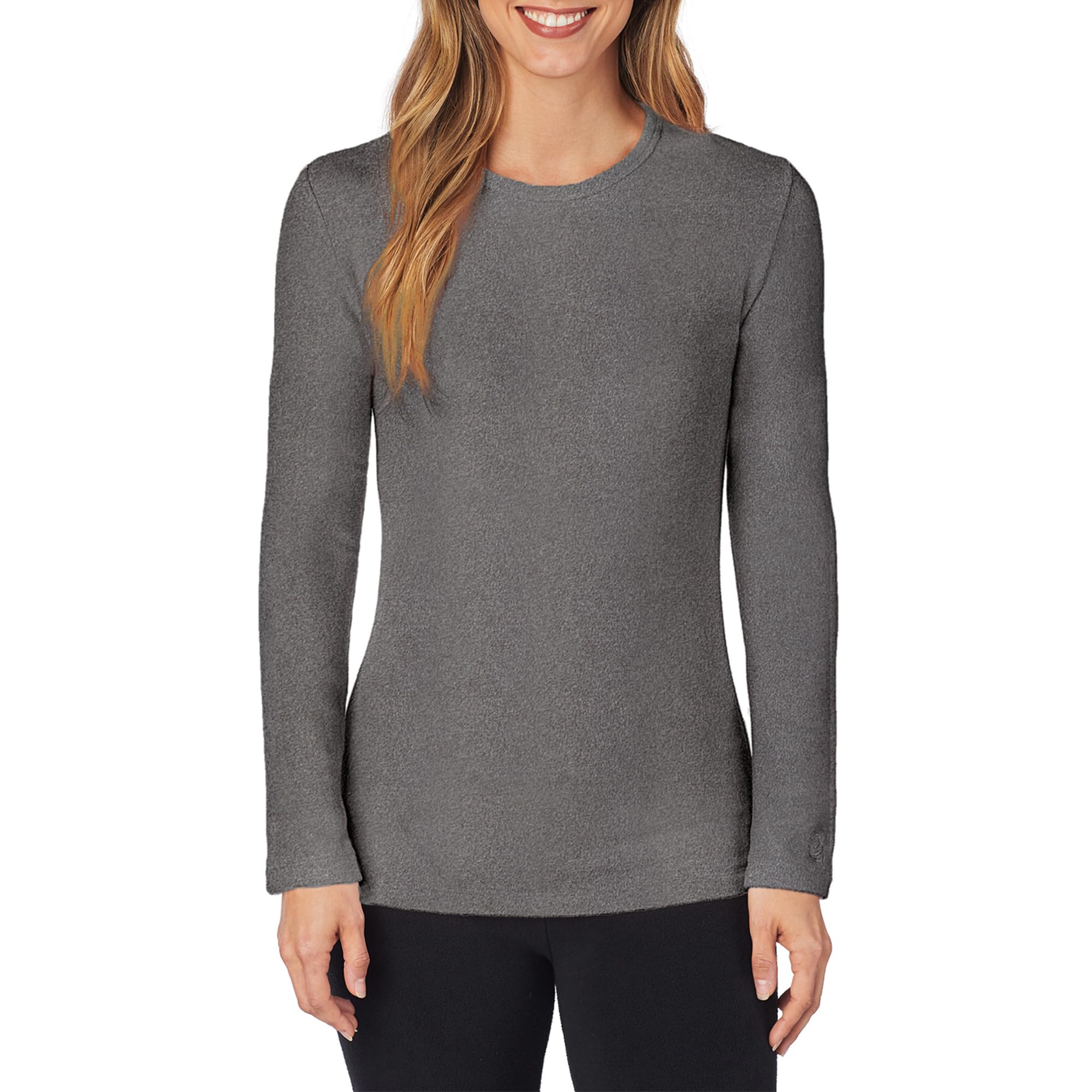 Cuddl Duds Women's Fleecewear with Stretch Long Sleeve Crew Neck – Heavyweight, Ultra-Warm Base Layer & Lounge Top, Charcoal Grey, Medium