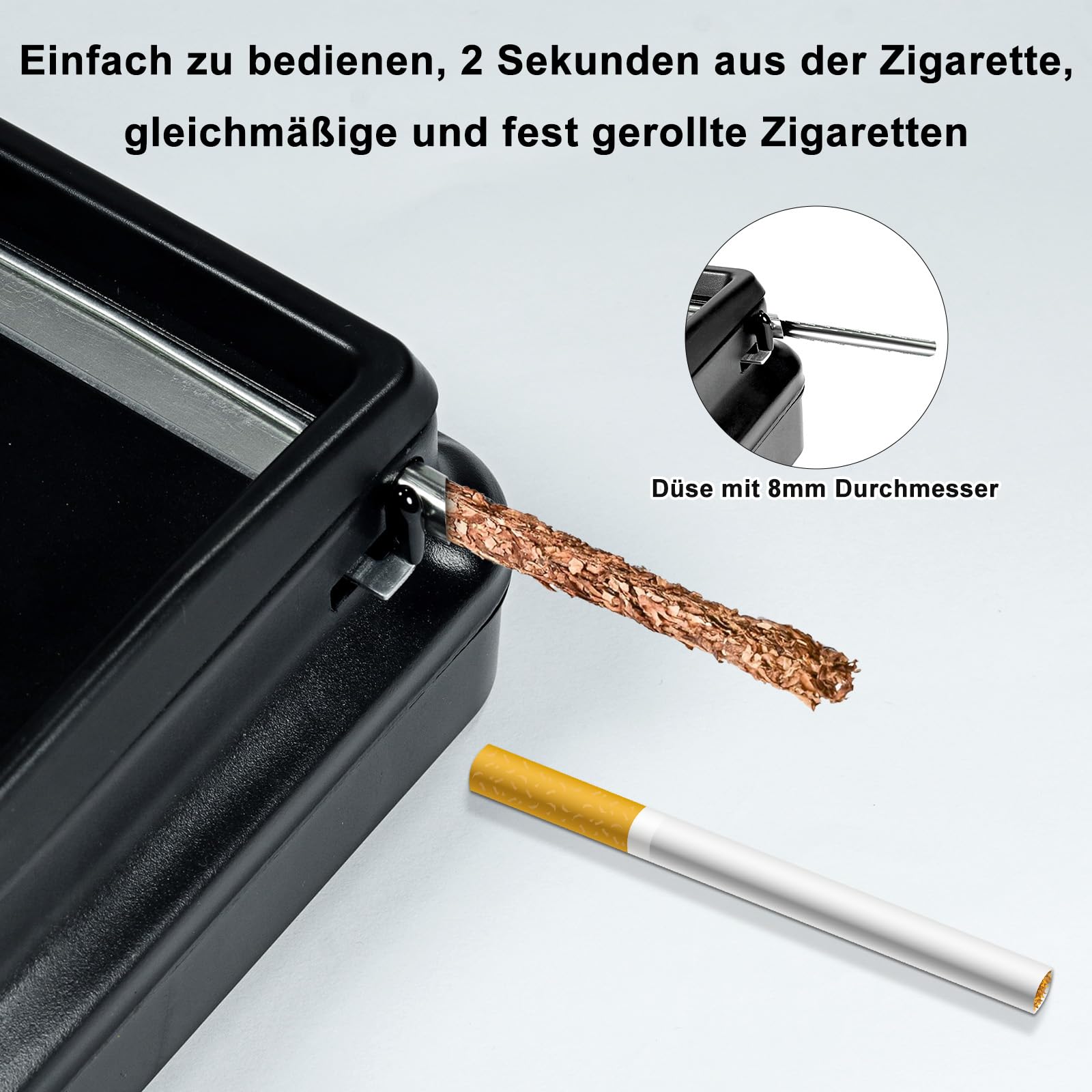 Zigarettenstopfmaschine, Vomdeson 8mm Durchmesser Manuell Stopfmaschine für Zigaretten, Cigarette Rolling Machine, mit Zigarettenetui und Zubehör