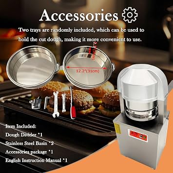 Electric Dough Divider Cutter 36Pcs Dough Dividing Cutting Machine Pastry Cutter Dough Lump Spacer Stainless Steel Fillings Divider with 2 Stainless Steel Plates for Bakery 30-155g 110V