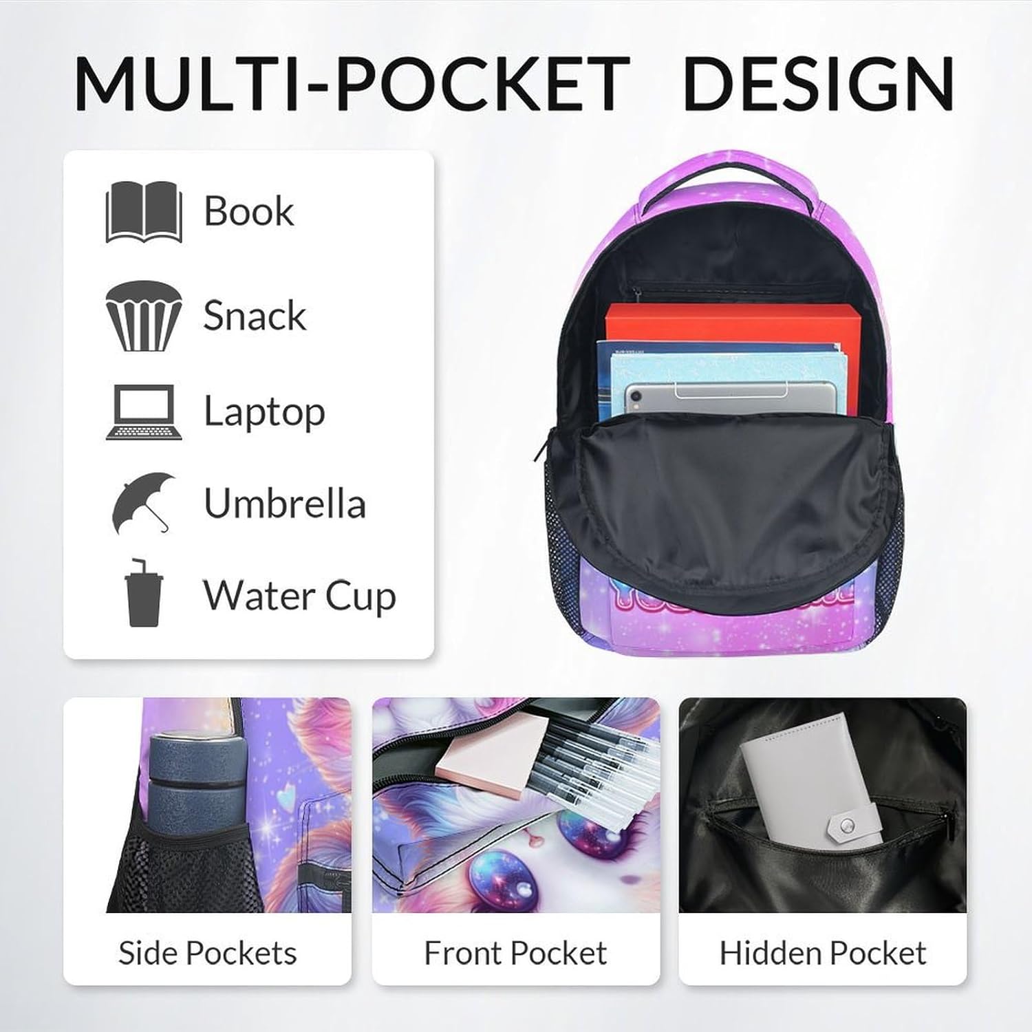 Kids' Backpacks - Personalized Cat Backpacks with Name - Toddler Bookbag for Girls - Custom Gifts for Daughter - Durable School Bag for Kindergarten/Preschool/Elementary(17 Inch)