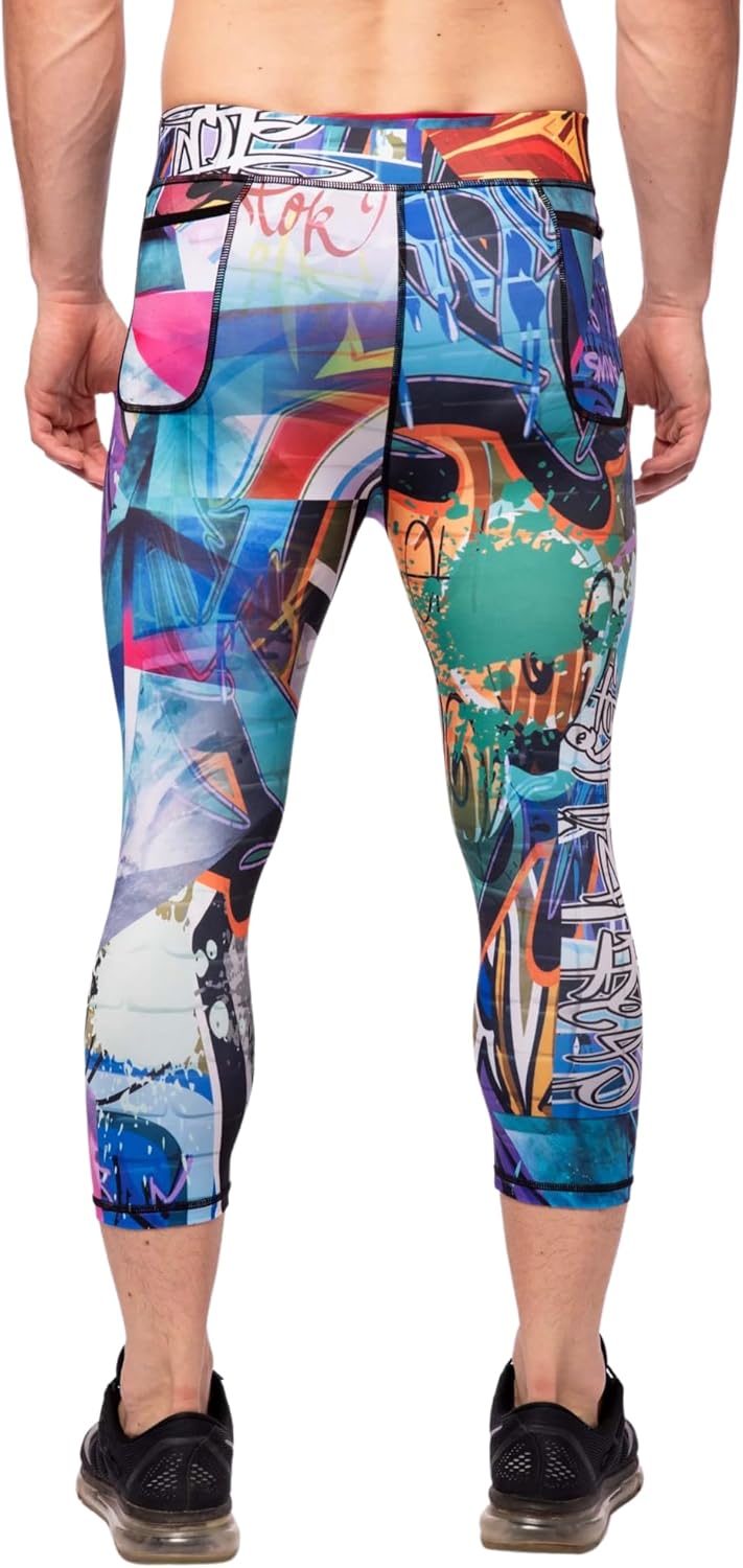 Kapow Meggings Men's Performance 3/4 Leggings Sports Compression with Pockets (Rev-X, Large) - Image 3