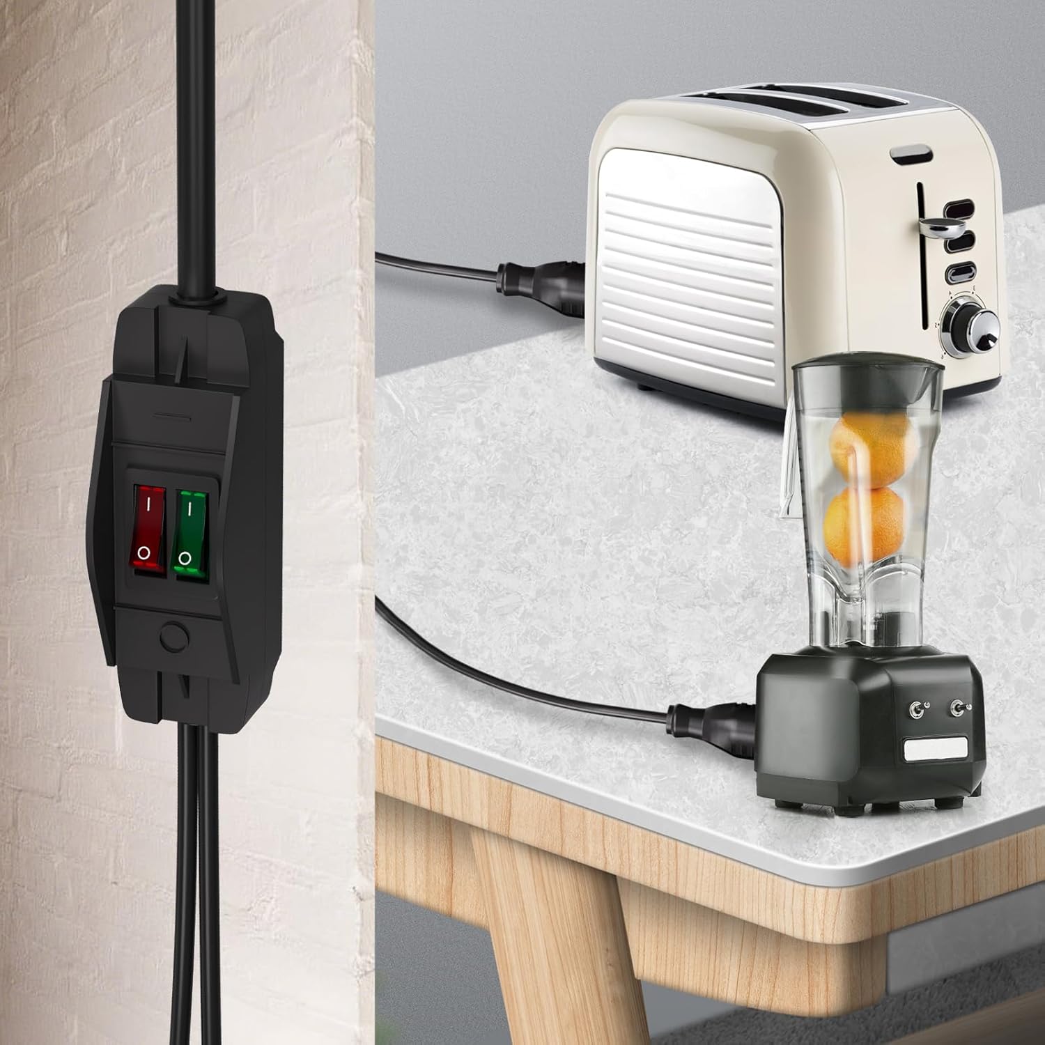 STARELO 2-Way 3 Prong Extension Cord with ON/Off Switch,3 Prong,Y-Splitter, Pimary 14AWG 15A/125V and Secondary 18AWG 10A/125V with one NEMA 5-15P Plug and Two NEMA 5-15R Receptacles. (1.6FT,Black)