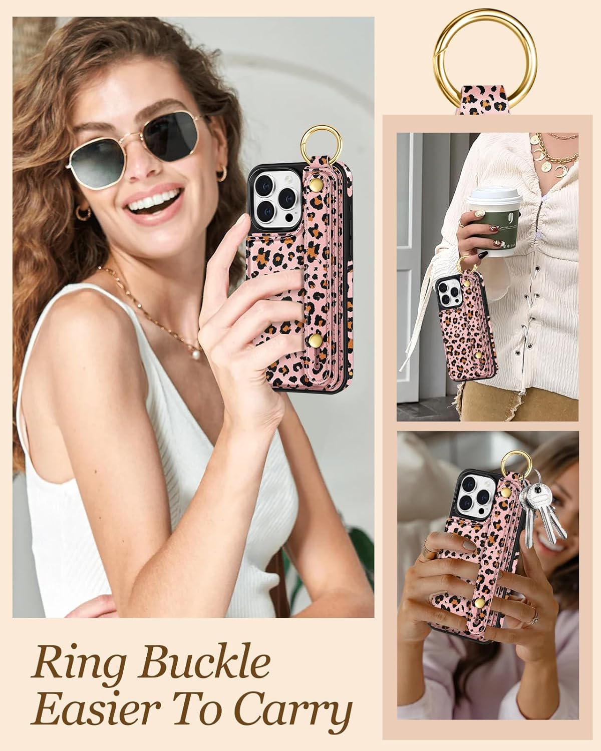 Petitian for iPhone 15 Pro Max Case with Wallet - Women Girls Cute Girly Aesthetic Unique Design with Leather Credit Card Holder Cardholder Stand Wristband for Apple 15 Promax, Baowen - Image 6