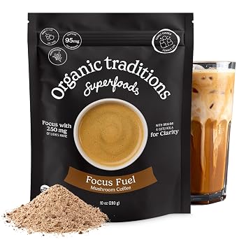 Organic Traditions Focus Fuel Instant Mushroom Coffee, Dairy Free, 10oz | Lions Mane and MCT Oil Powder with Adaptogens and Coconut Milk, Smooth Dairy Free Blend, Vegan Formula for Daily Energy