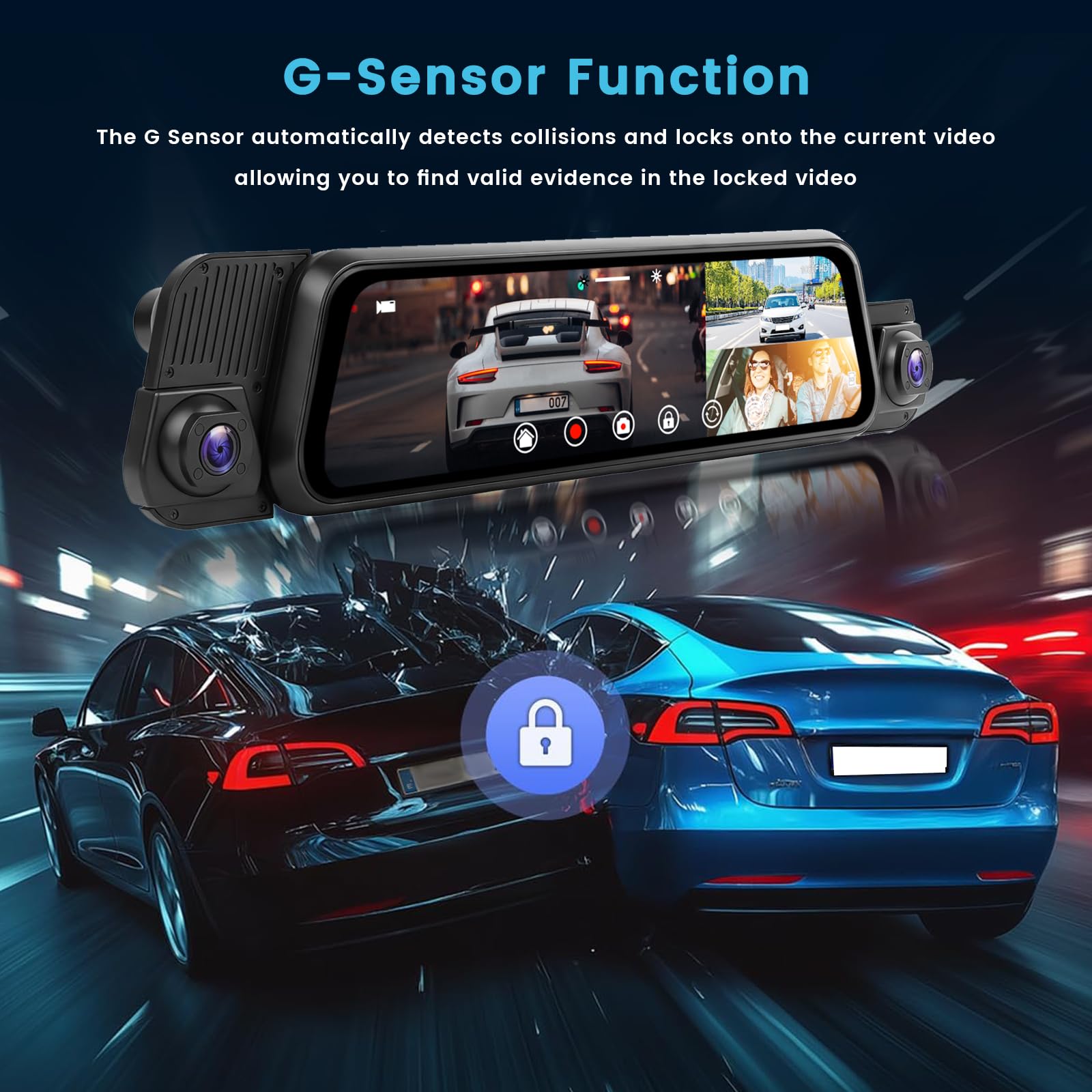 Inefala 4 Canali Telecamera Dashcam Auto Specchio Retrovisore con 9,66 Pollici Touchscreen,Dash Cam Auto con WiFi & App Sensore G Scheda SD 64G Grandangolo da 150° Visione Notturna Registrazione Loop