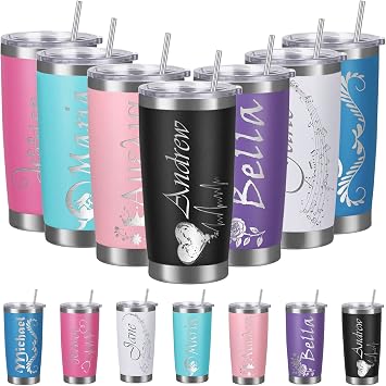 Personalized Tumblers with Lid and Straw Custom Insulated Tumbler Engraved with Name Customized Stainless Steel Coffee Tumbler Cups Gifts for Men Women20oz,Black