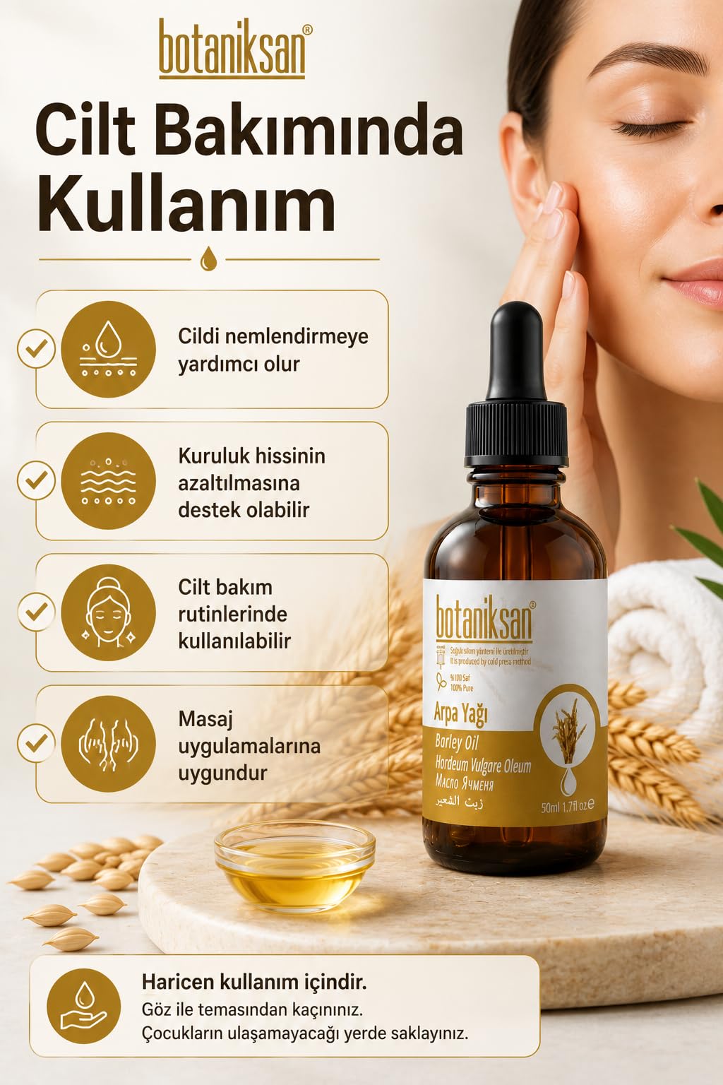 Botaniksan Arpa Yağı 50ML Soğuk Sıkım, Saf, Doğal, Katkısız