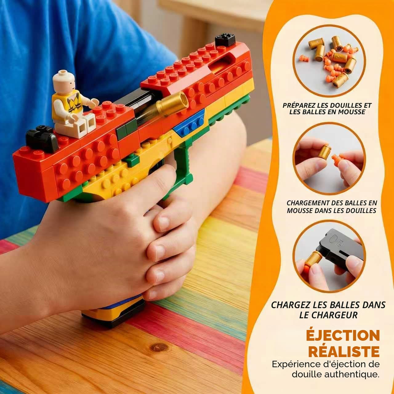 Pistole jouet en blocs de construction, lanceur automatique de cartouches avec amusement pour construire, compatible avec la plupart des systèmes de blocs de construction, inclut des
