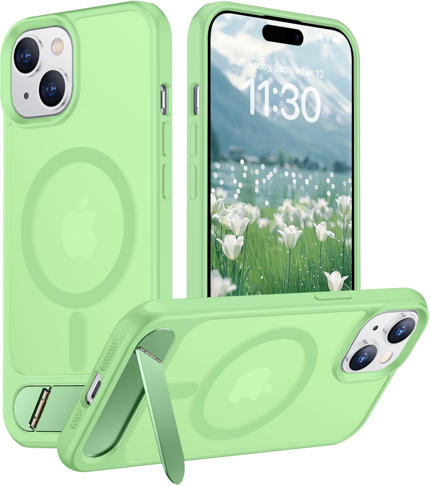 Temdan Magnetic Compatible with iPhone 15 Case, [Built-in Invisible Kickstand][Compatible with MagSafe] [Military Grade Shockproof] Slim Translucent Matte Phone Case for iPhone 15 6.1"