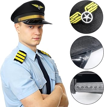 Pilot Costume Accessories Set Airline Pilot Captain Costume Kit with Aviator Sunglasses Dress Up Accessory Set