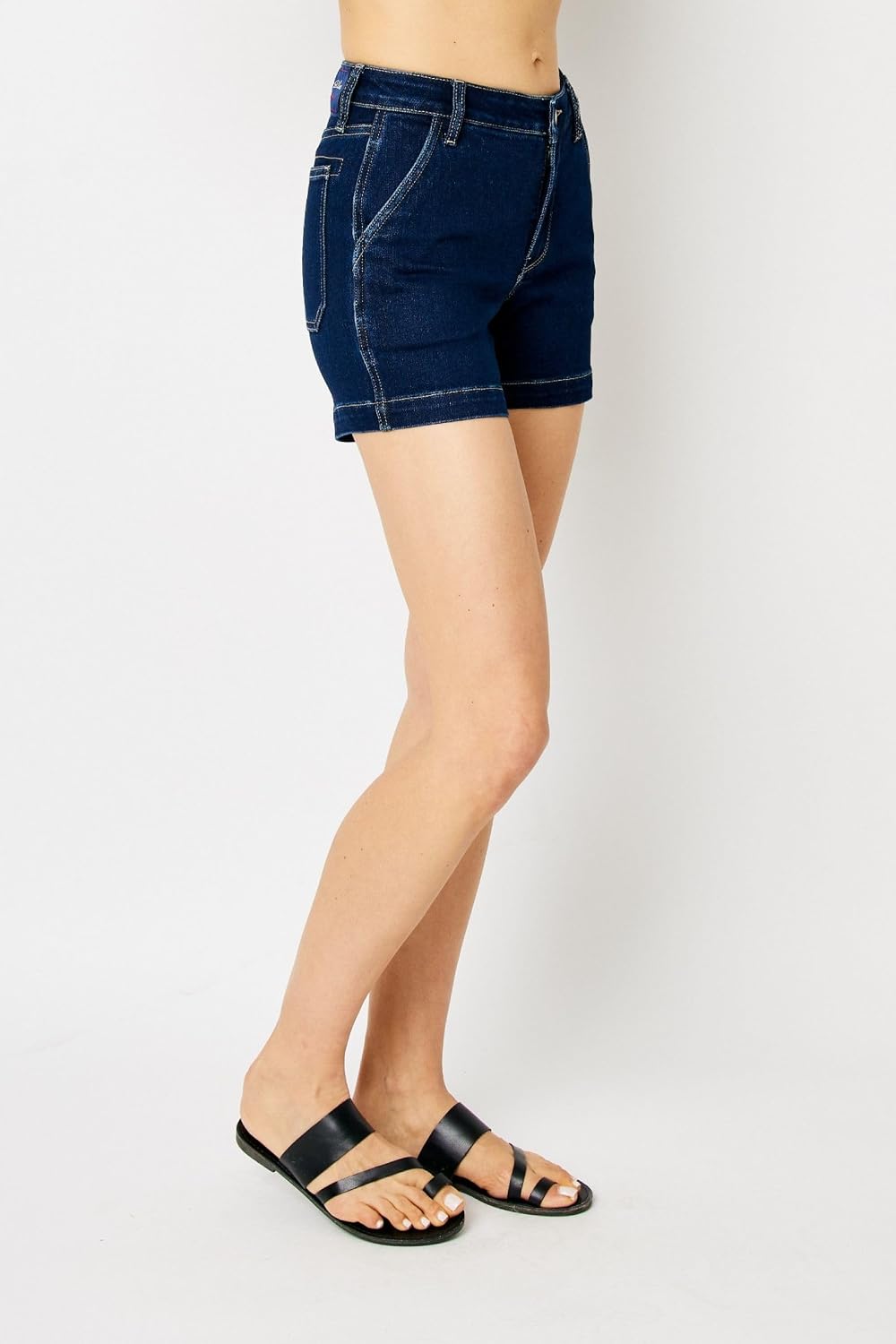Judy Blue Stretchy Dark Denim Carpenter Shorts - Classic Midrise Fit-