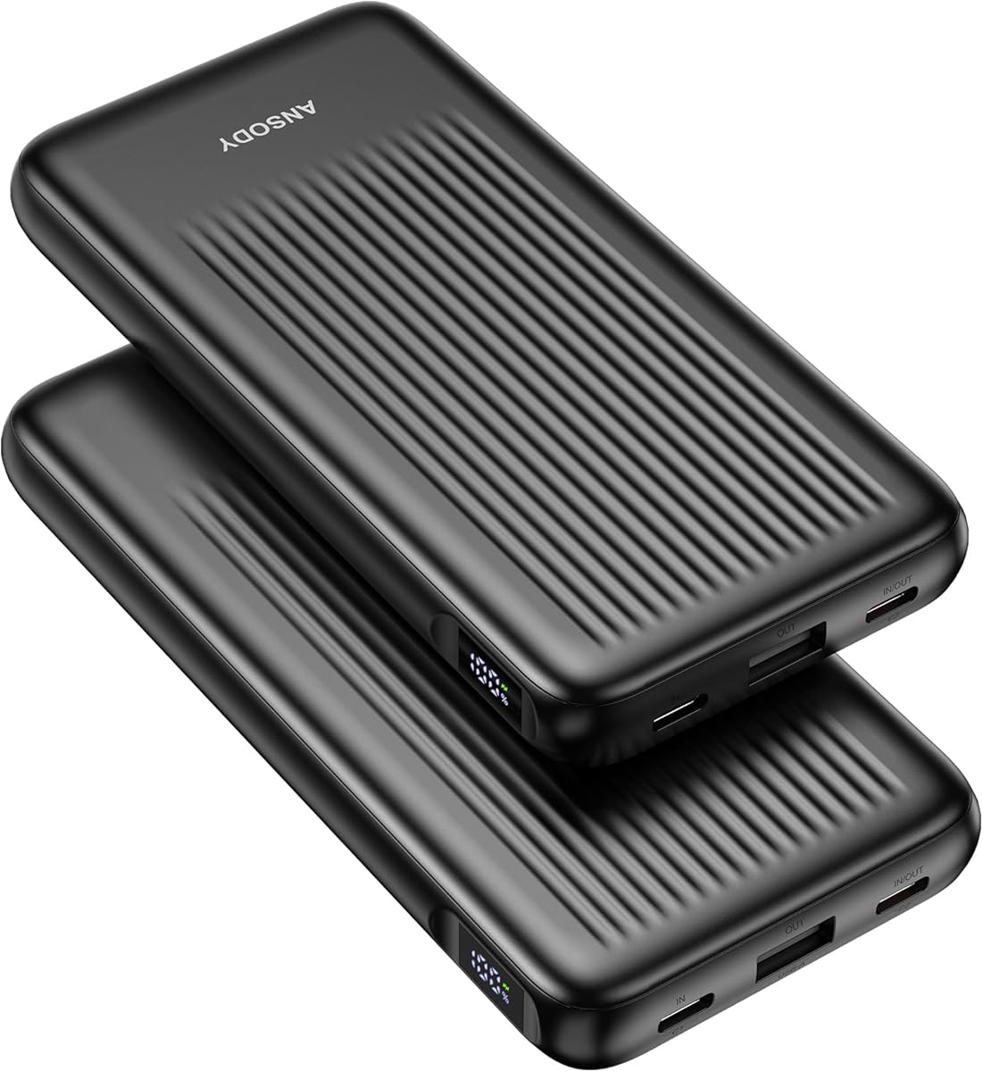 2-Pack Portable Charger, 10000mAh 22.5W Compact USB C Power Bank Fast Charging with 2 Outputs & 2 Inputs, LED Display Battery Pack Compatible with iPhone Samsung iPad Tablets, Black & Black