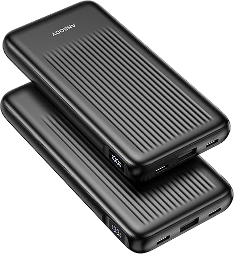 Paquete de 2 baterías de carga rápida de 10000 mAh, cargador portátil compacto USB C de 22.5 W con 2 salidas y 2 entradas, pantalla LED, compatible