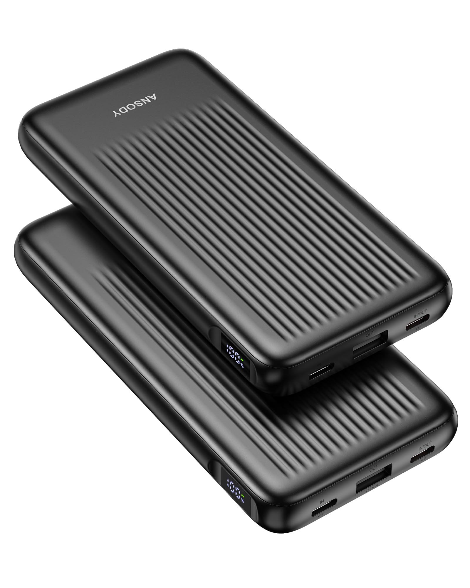 2-Pack Portable Charger 10000mAh 22 5W Compact USB C Power Bank Fast Charging with 2 Outputs 2 Inputs