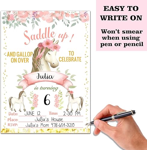 Miniatura 3 de Tarjetas de invitación de fiesta de cumpleaños de unicornio Nopoben, invitación de fiesta de cumpleaños de pony, suministros de fiesta, recuerdos,